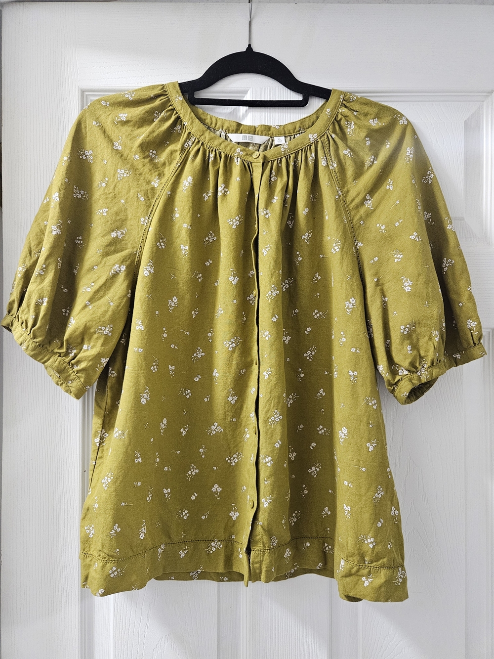 Uniqlo Olive Green Floral Peasant Blouse Size XL